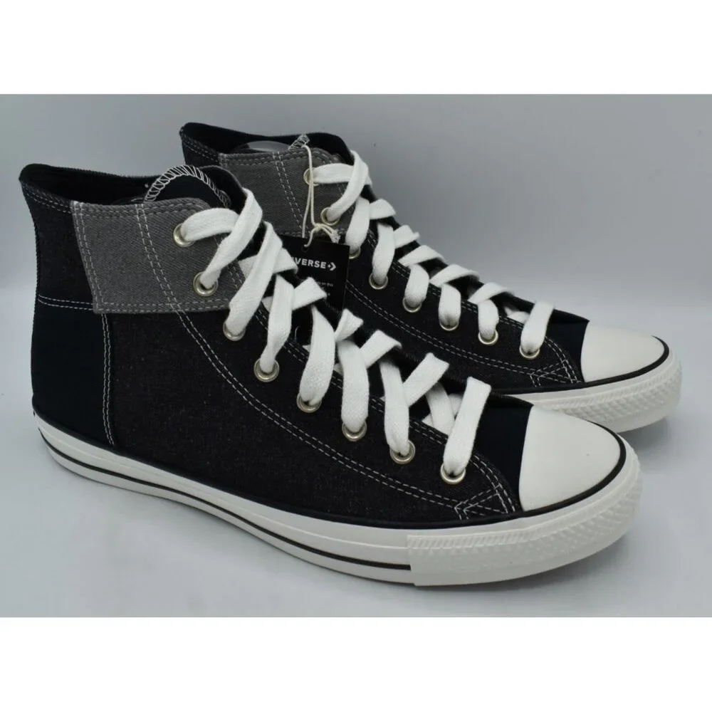 Converse Mens 12 Chuck‎ Taylor All Star Black Grey Patchwork High Top Sneakers